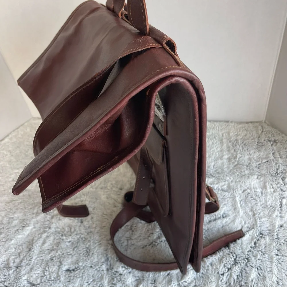 Roll Top Backpack Rucksack Rolling Bag Travel Bikers Genuine Leather Bag